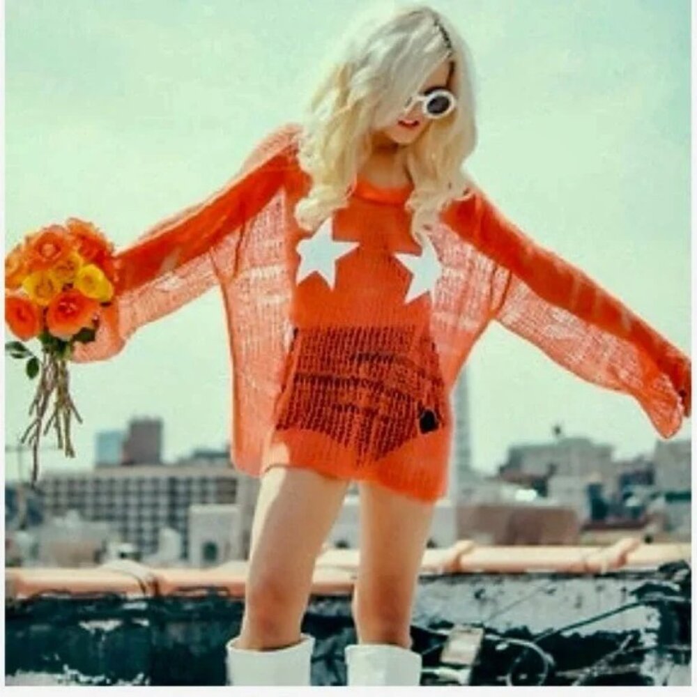 Wildfox White Label Star Bra Lost Mermaid Sweater, Red, XS